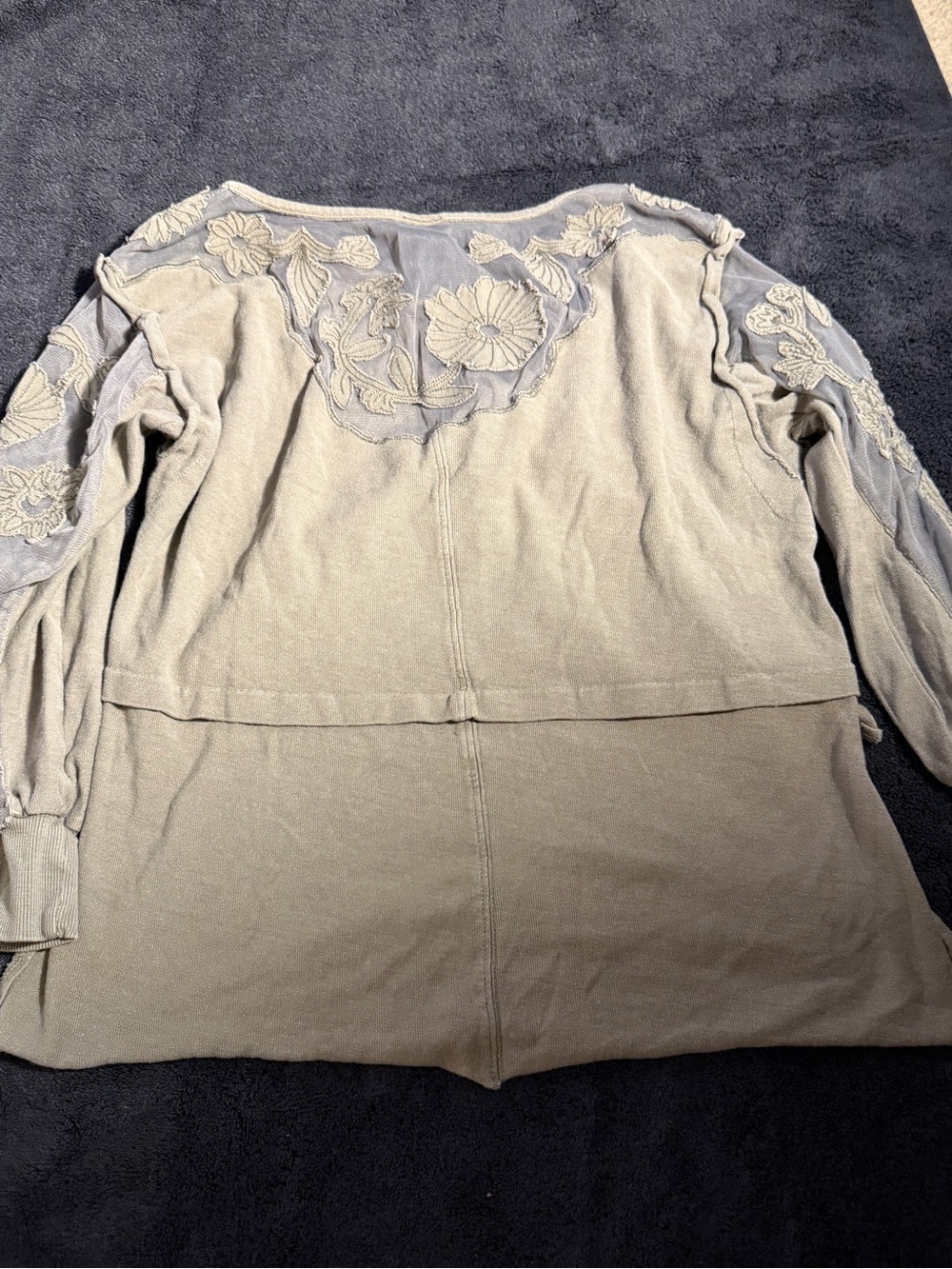 Free People New Romantics Women's Size Small Mesh Floral Detail Top Green Cotton
